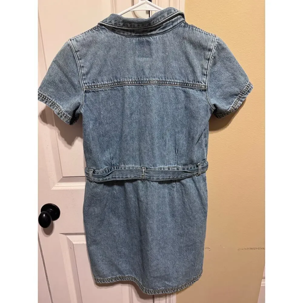 Levi's Big Girls Utility Buttoned Denim Dress Organic Belt Waist XL (13-15 yrs)